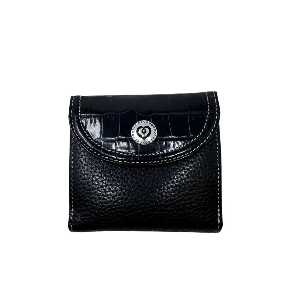 Brighton Womens Leather Tri Fold Wallet With Crossbody Strap Black